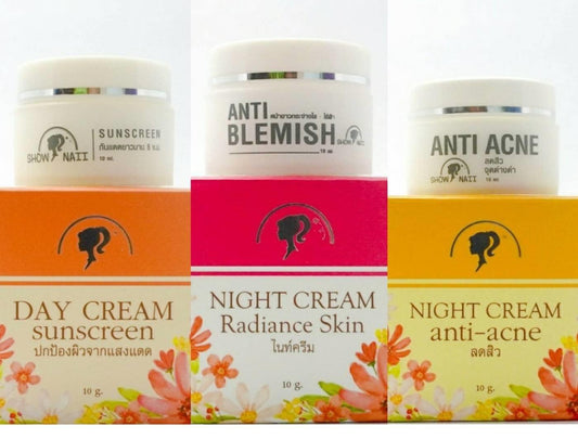 Show Naii Cream set 3pcs. ( Day cream sunscreen, Night cream anti-acne, Night cream Radiance)