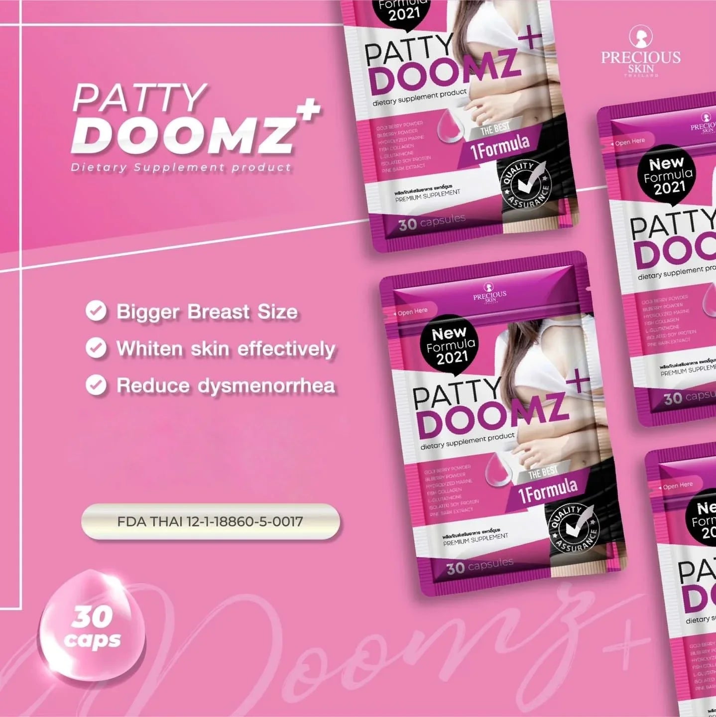 Patty Doomz+ Breast enhancing and skin whitening dietary suppliment 30 capsules