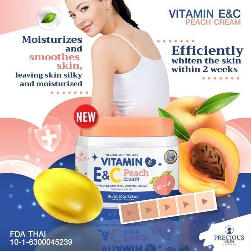 Precious Skin Thailand Vitamin E&C Peach body cream formula for clear skin 200g