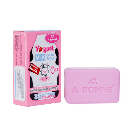 A BONNE YOGURT MILK BODY + FACE CREAM SOAP 3X WHITENNING GLUTA AND Q10 90G