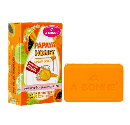 A Bonne' Papaya Honey Cream Soap Bar, Nanowhite Gluta Bright Body Skin 90g