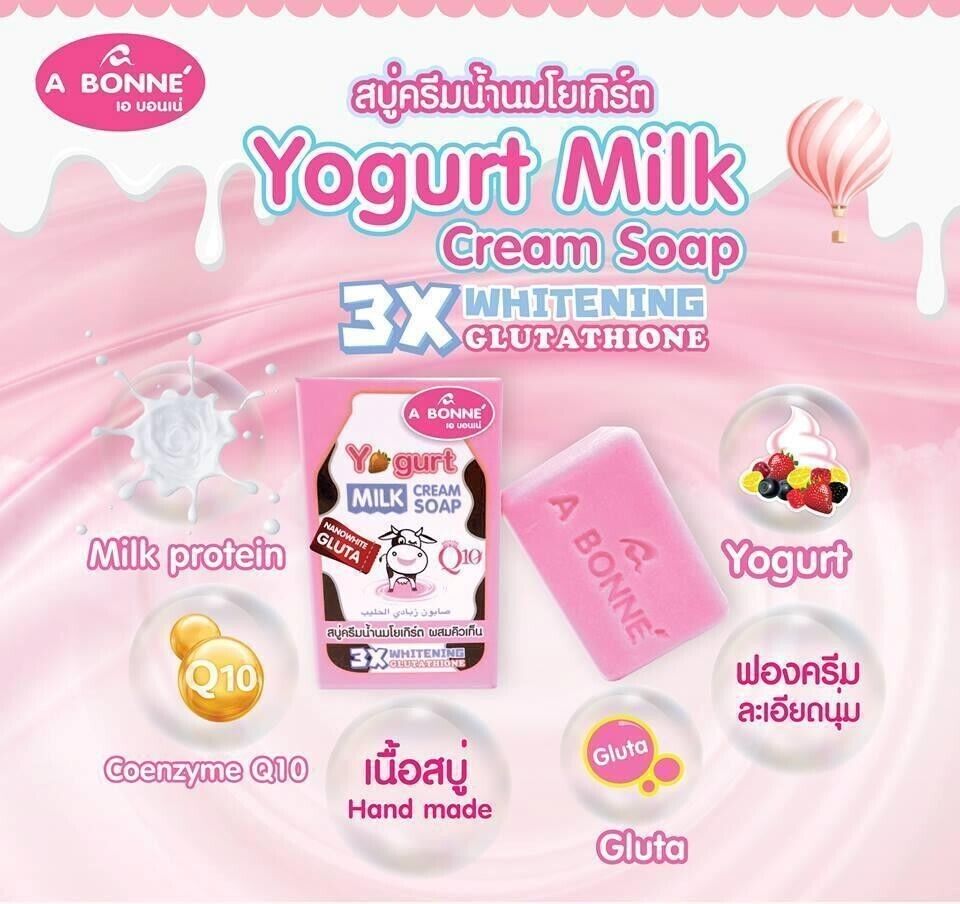 A BONNE YOGURT MILK BODY + FACE CREAM SOAP 3X WHITENNING GLUTA AND Q10 90G