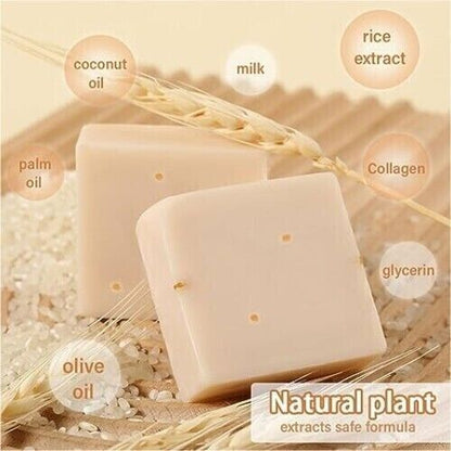 3x Rice Milk Soap Collagen Face Body Bath Reduce Dark Spot Acne Pimples (3X60g)