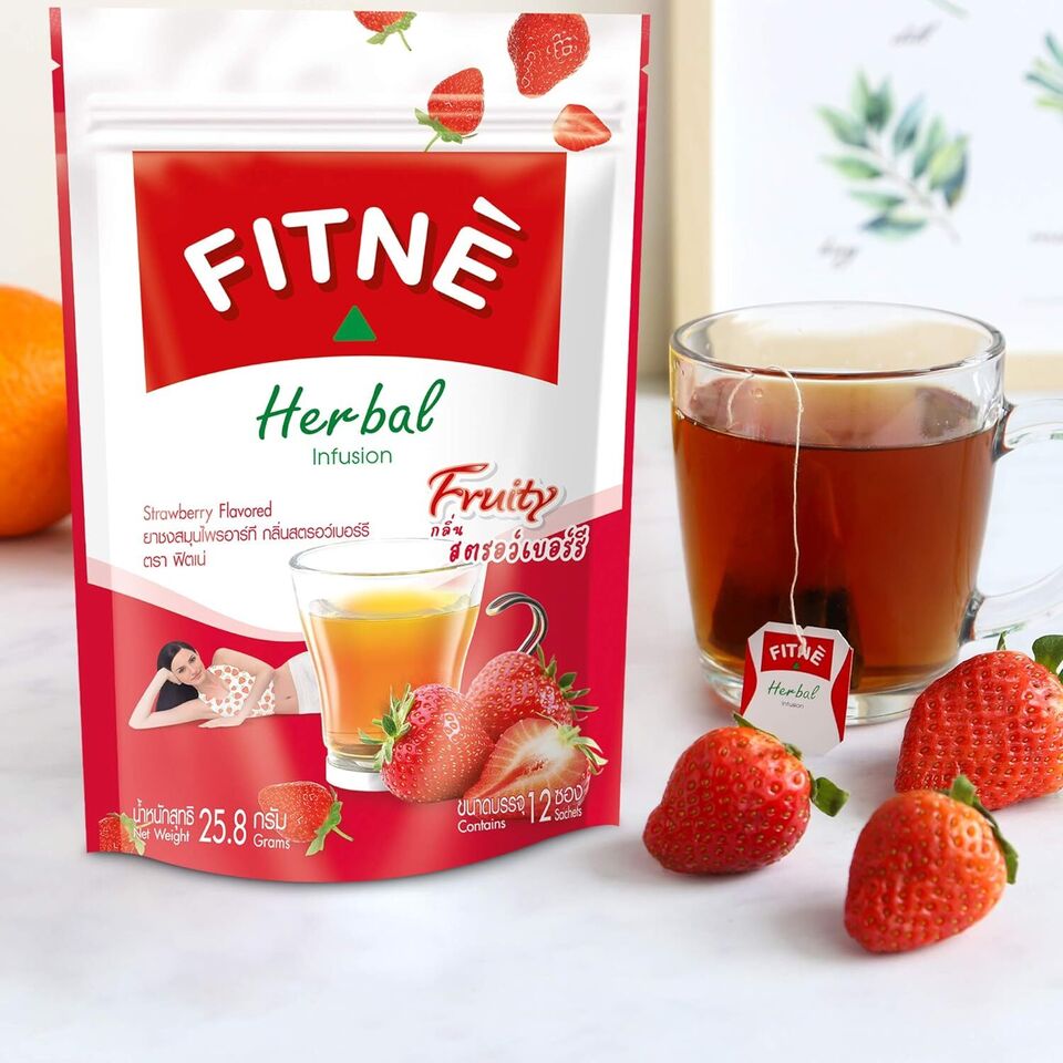 Fitne Herbal infusion Strawberry flavoured detox weight management tea 12 sachets