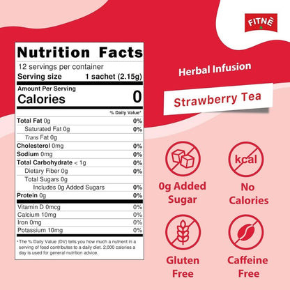 Fitne Herbal infusion Strawberry flavoured detox weight management tea 12 sachets